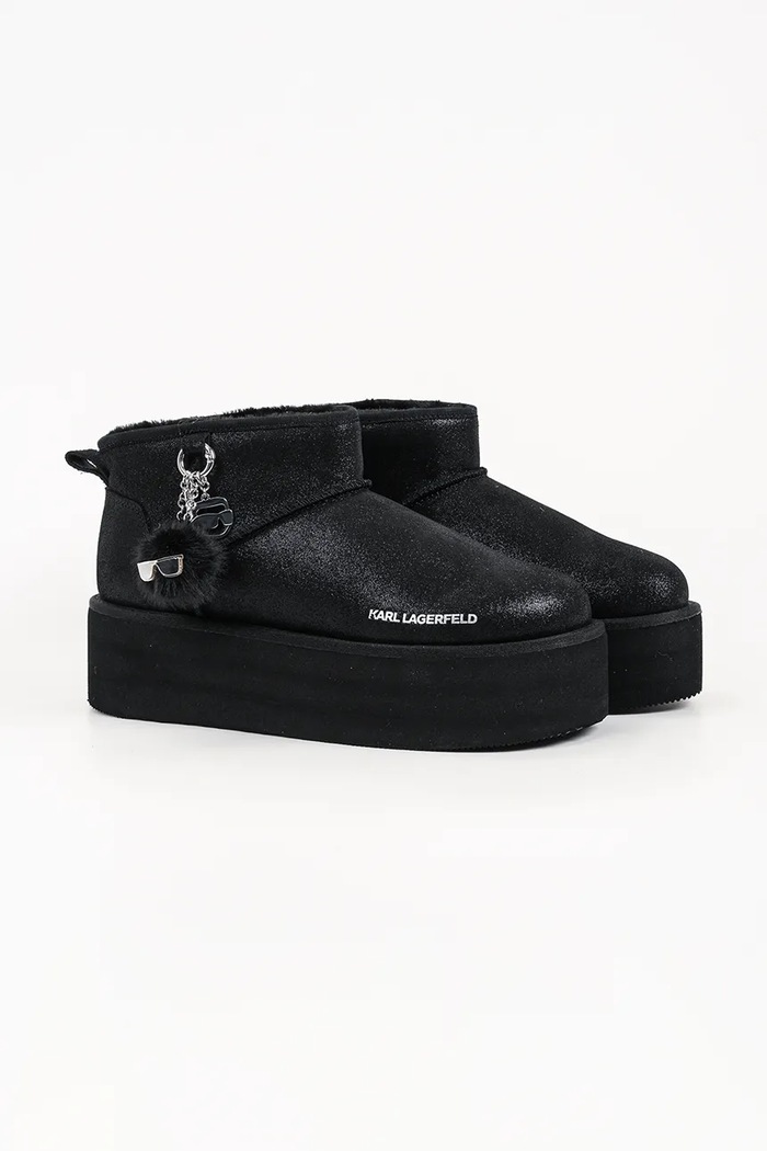 Karl Lagerfeld Thermo śniegowce damskie skórzane KL48527.50X czarny AW26