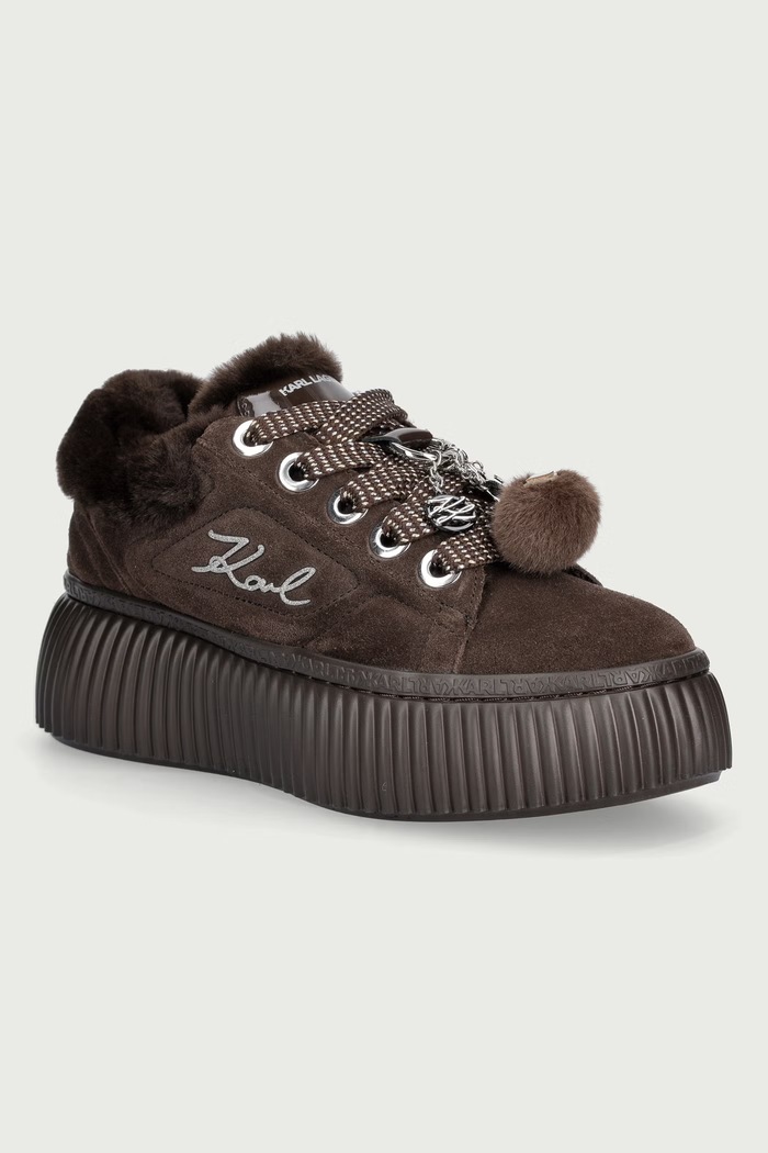 Karl Lagerfeld Kreeper sneakers pentru femei din piele întoarsă maro KL42312L.544