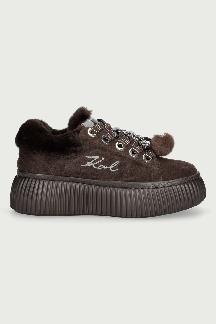 Karl Lagerfeld Kreeper sneakers pentru femei din piele întoarsă KL42312L.544 maro AW26
