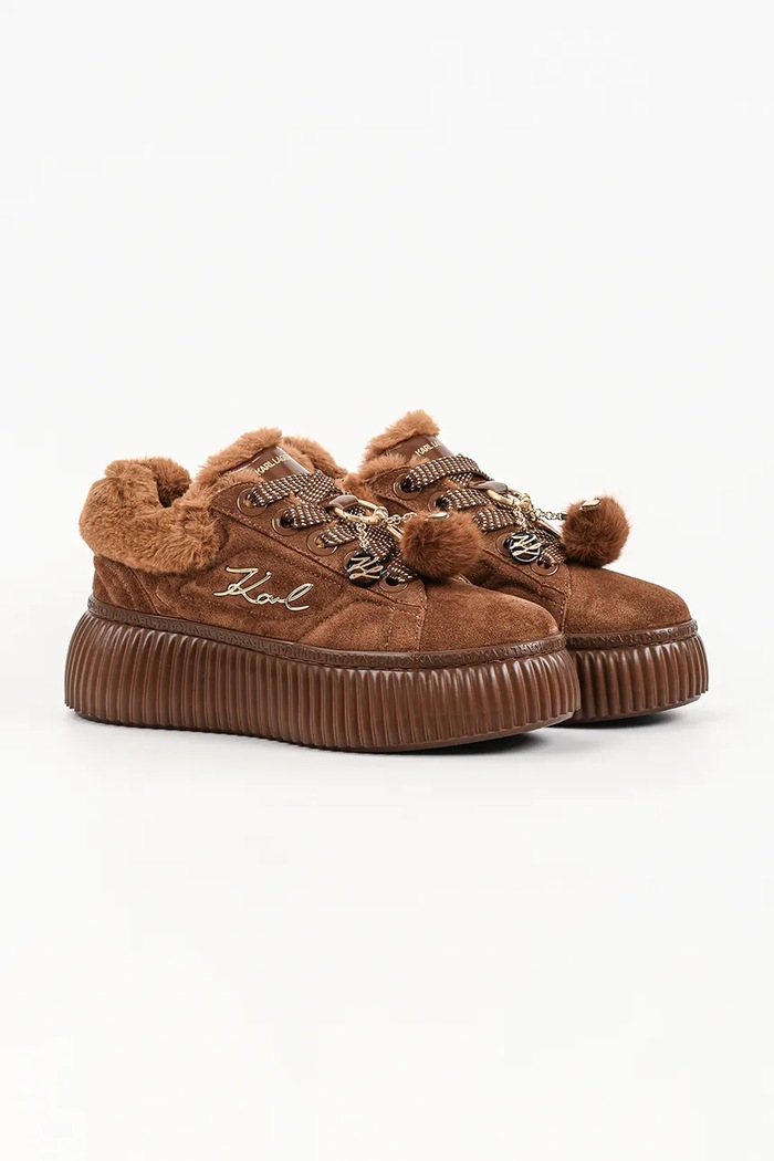 Karl Lagerfeld Kreeper sneakersy damskie zamszowe KL42312L.533 brązowy AW26