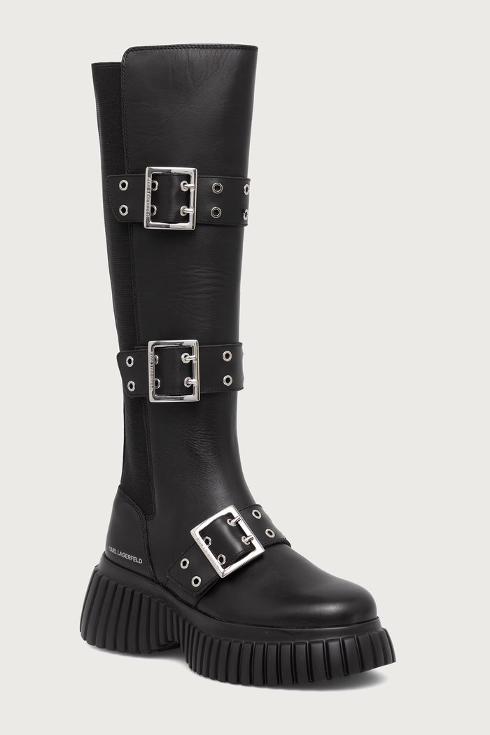 Karl Lagerfeld Kozaki damskie skórzane Kreeper czarny KL44490.00S