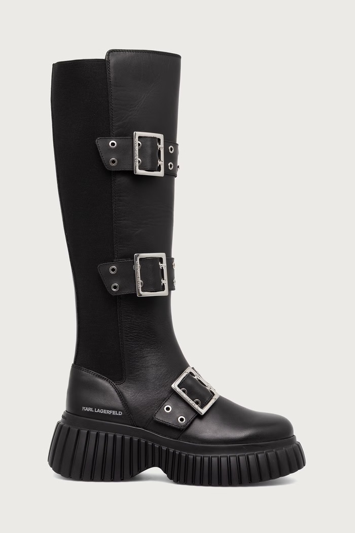 Karl Lagerfeld Kozaki damskie skórzane Kreeper KL44490.00S czarny AW26