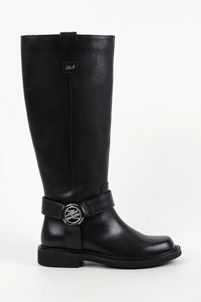 Karl Lagerfeld Kozaki na płaskim obcasie damskie skórzane Sadie czarny KL47496.000
