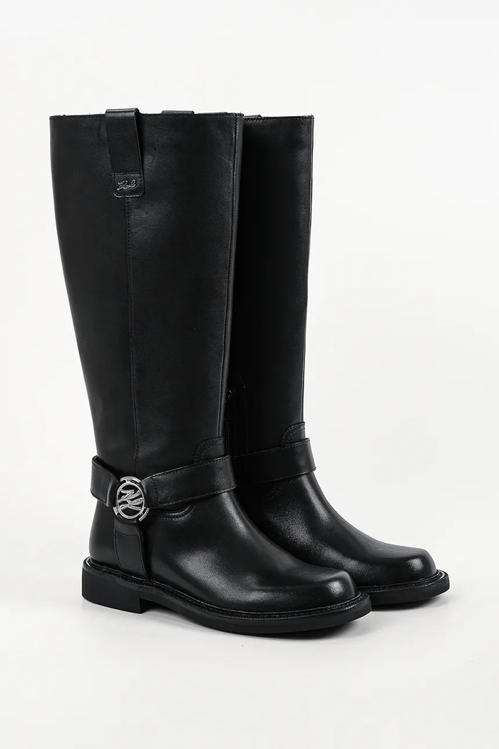 Karl Lagerfeld Kozaki na płaskim obcasie damskie skórzane Sadie KL47496.000 czarny AW26