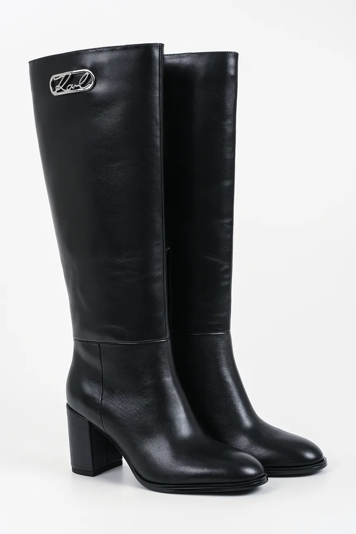 Karl Lagerfeld Kozaki na słupku damskie skórzane Kinga KL35680.000 czarny AW26