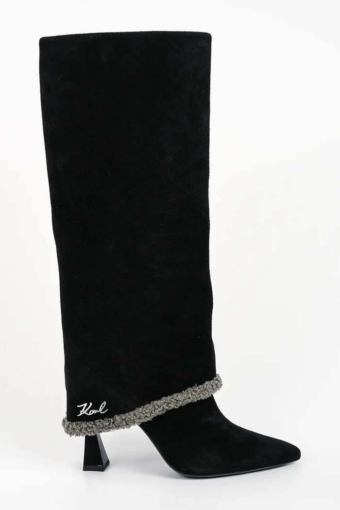 Karl Lagerfeld Kozaki na wysokim obcasie damskie zamszowe Debutante czarny KL32082.500