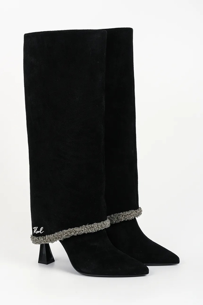 Karl Lagerfeld Kozaki na wysokim obcasie damskie zamszowe Debutante KL32082.500 czarny AW26