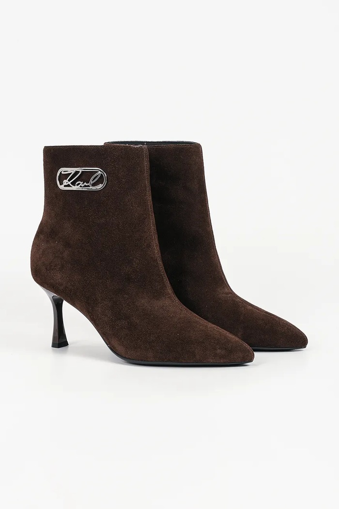 Karl Lagerfeld Botki na wysokim obcasie damskie zamszowe Sienna KL32747.544 brązowy AW26