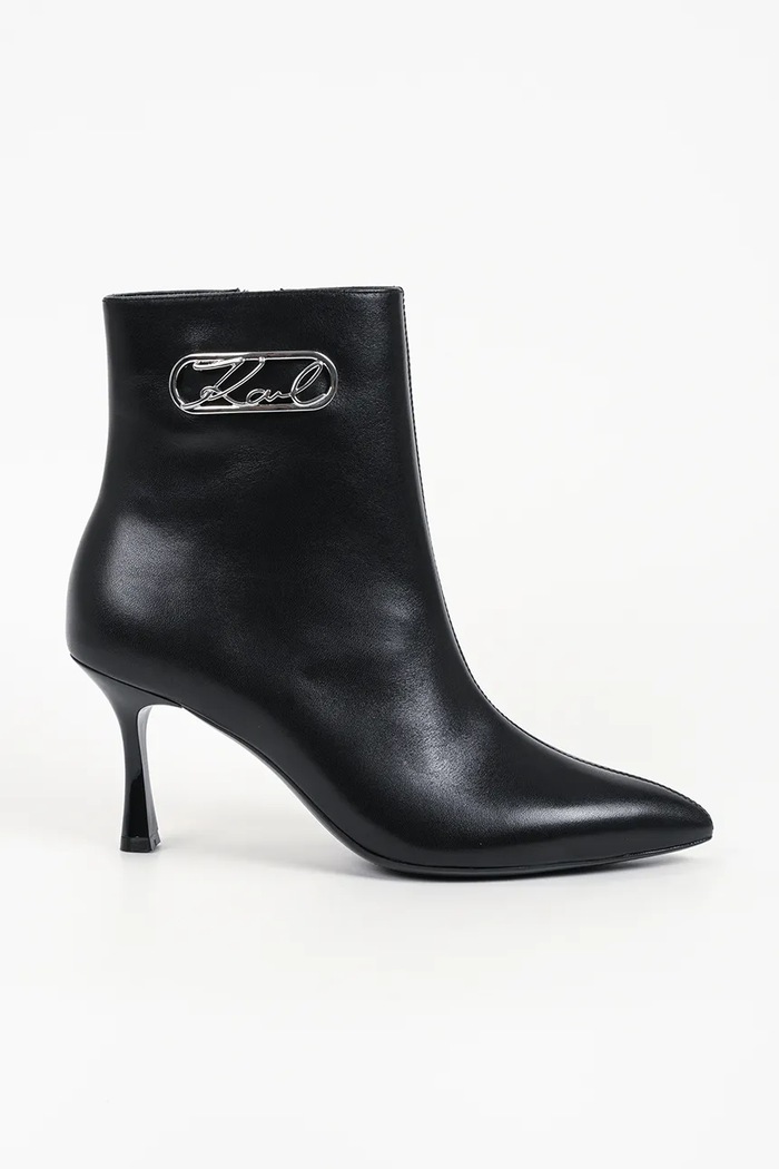 Karl Lagerfeld Botki na wysokim obcasie damskie skórzane Sienna czarny KL32745.000