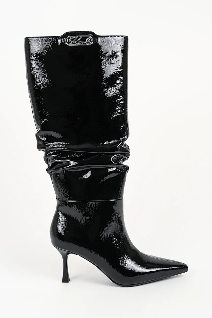 Karl Lagerfeld Kozaki na wysokim obcasie damskie skórzane Klarice czarny KL32390.100