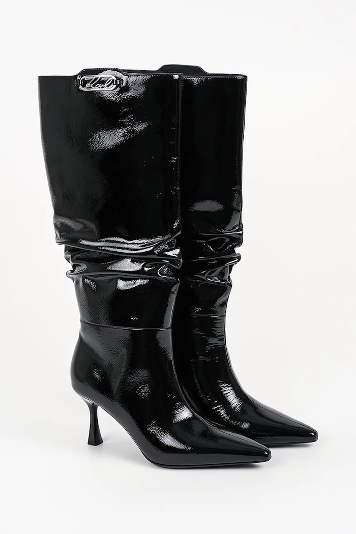 Karl Lagerfeld Kozaki na wysokim obcasie damskie skórzane Klarice KL32390.100 czarny AW26