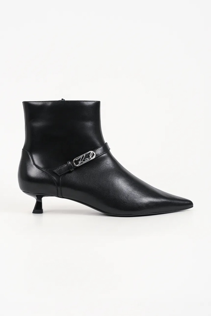 Karl Lagerfeld Botki na niskim obcasie damskie skórzane Pasha czarny KL30143A.000