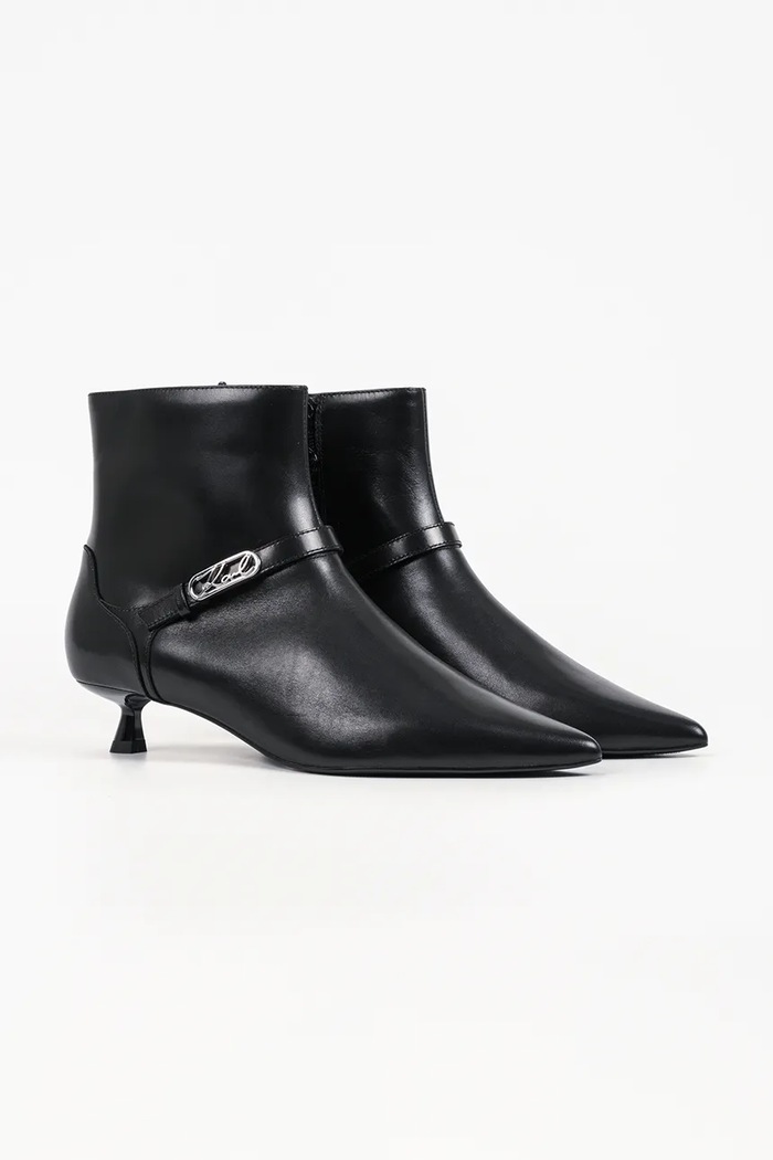 Karl Lagerfeld Botki na niskim obcasie damskie skórzane Pasha KL30143A.000 czarny AW26