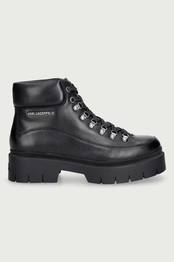 Karl Lagerfeld Botki na platformie damskie skórzane Keena KL45136.100 czarny AW26