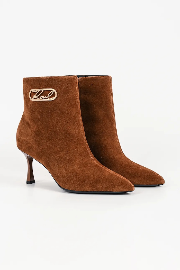 Karl Lagerfeld Botki na szpilce damskie zamszowe Sienna KL32747.533 brązowy AW26