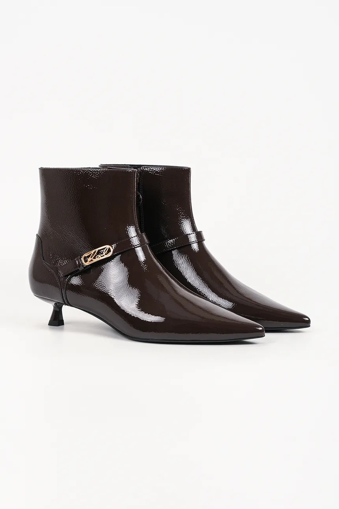 Karl Lagerfeld Botki na niskim obcasie damskie skórzane Pasha KL30143A.144 brązowy AW26