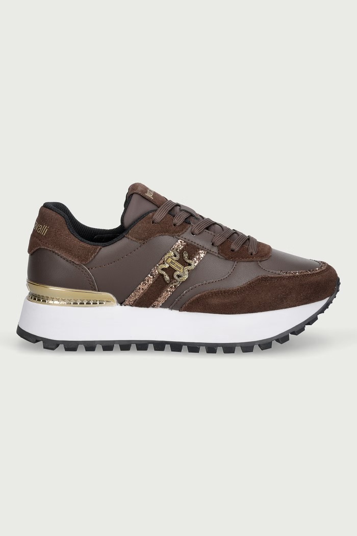 Just Cavalli Sneakersy damskie 81RA3SJ2ZPC51768 brązowy AW26