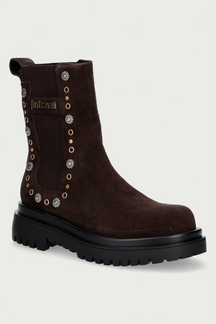 Just Cavalli Sztyblety na platformie damskie zamszowe brązowy 81RA3S80ZPC29768