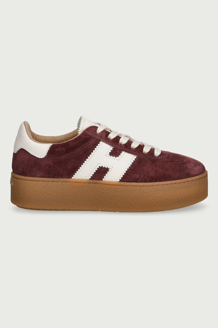 Hogan H698 Allacciato H sneakersy damskie zamszowe HXW6980FB60UL60UUJ bordowy AW26