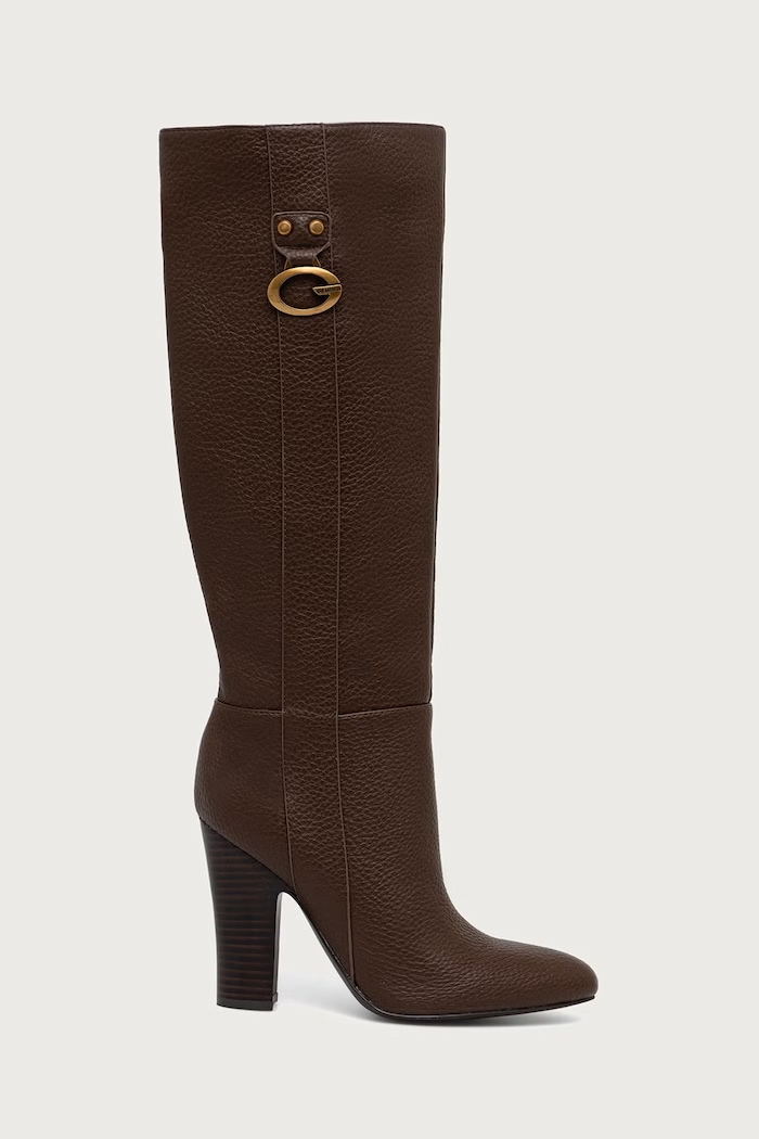 Guess Čižmy na podpätku dámske TYNE FLFTYN.ELE11.DBROW hnedá AW26