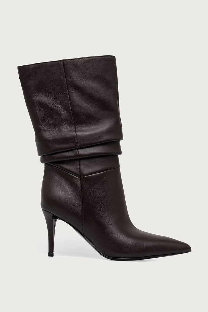 Guess Členkové čižmy na vysokom podpätku dámske kožené CARALEE FLFCRL.LEA11.DBROW hnedá AW26