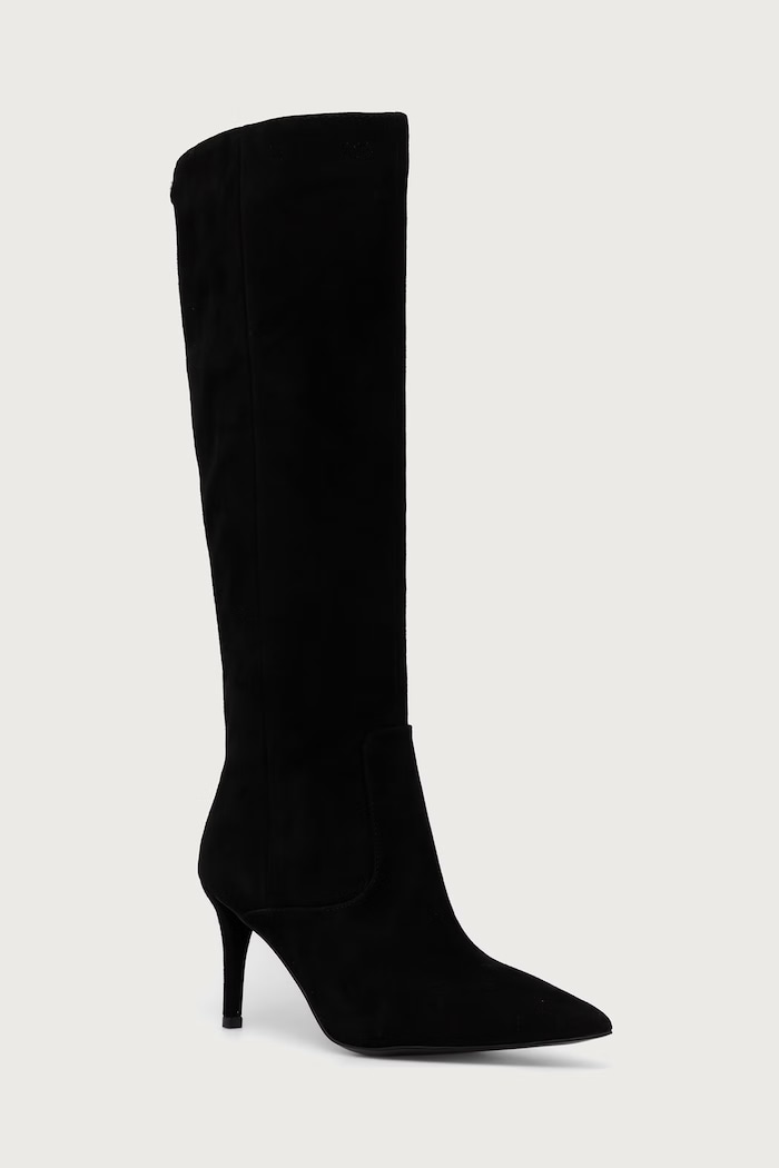 Guess Čižmy na ihličkovom podpätku dámske semišové CALITO čierna FLFCLT.SUE11.BLACK