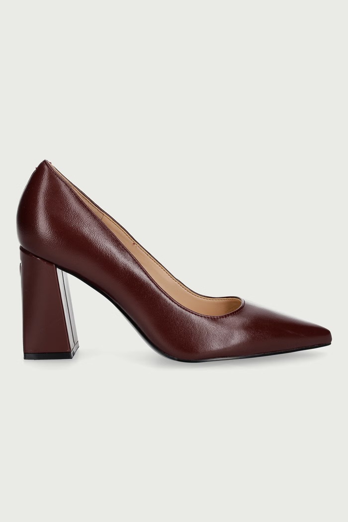 Guess Обувки с дебел ток от кожа BARCHIE FLFBAR.LEP08.WINE бордо AW26