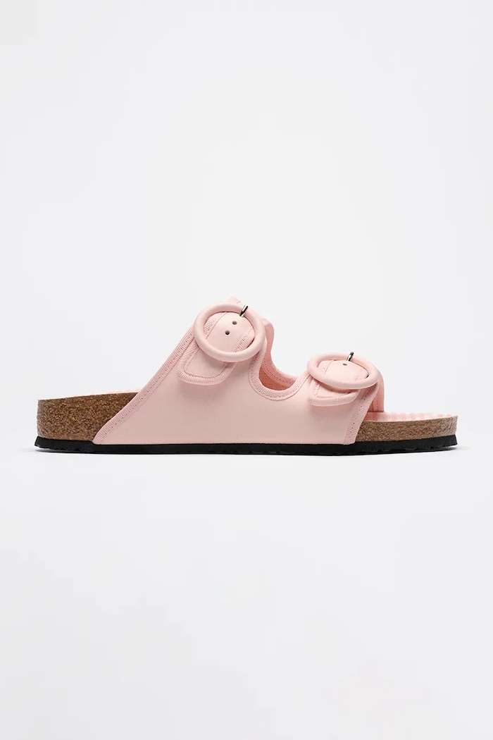 Birkenstock 1774 x Repetto Arizona Round Buckle NL klapki na płaskim obcasie damskie skórzane różowy 1033073