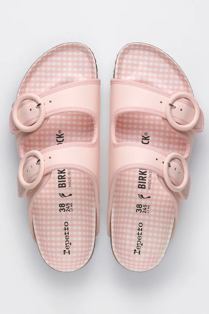 Birkenstock 1774 x Repetto Arizona Round Buckle NL klapki na płaskim obcasie damskie skórzane 1033073 różowy AW26