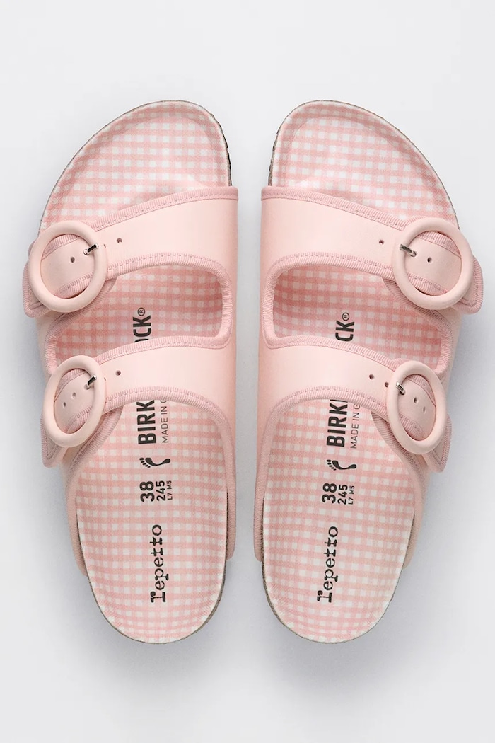 Birkenstock 1774 x Repetto Arizona Round Buckle NL klapki na płaskim obcasie damskie skórzane 1033073 różowy AW26