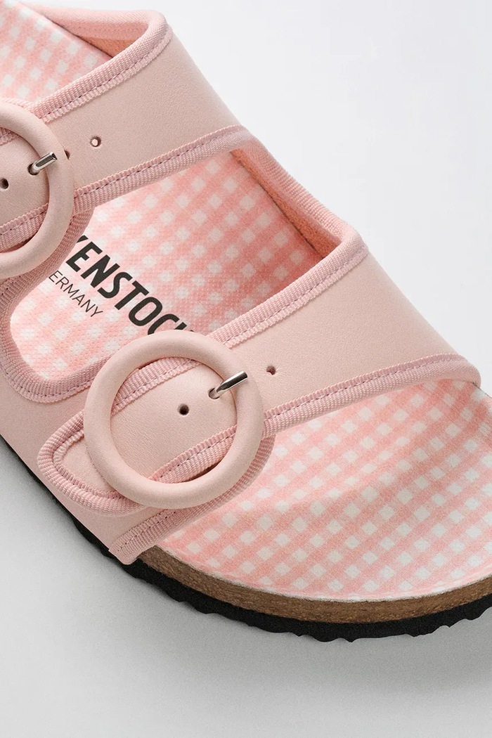 Birkenstock 1774 x Repetto Arizona Round Buckle NL klapki na płaskim obcasie damskie skórzane różowy 1033073
