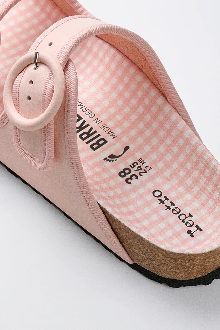 Birkenstock 1774 x Repetto Arizona Round Buckle NL klapki na płaskim obcasie damskie skórzane 1033073 różowy