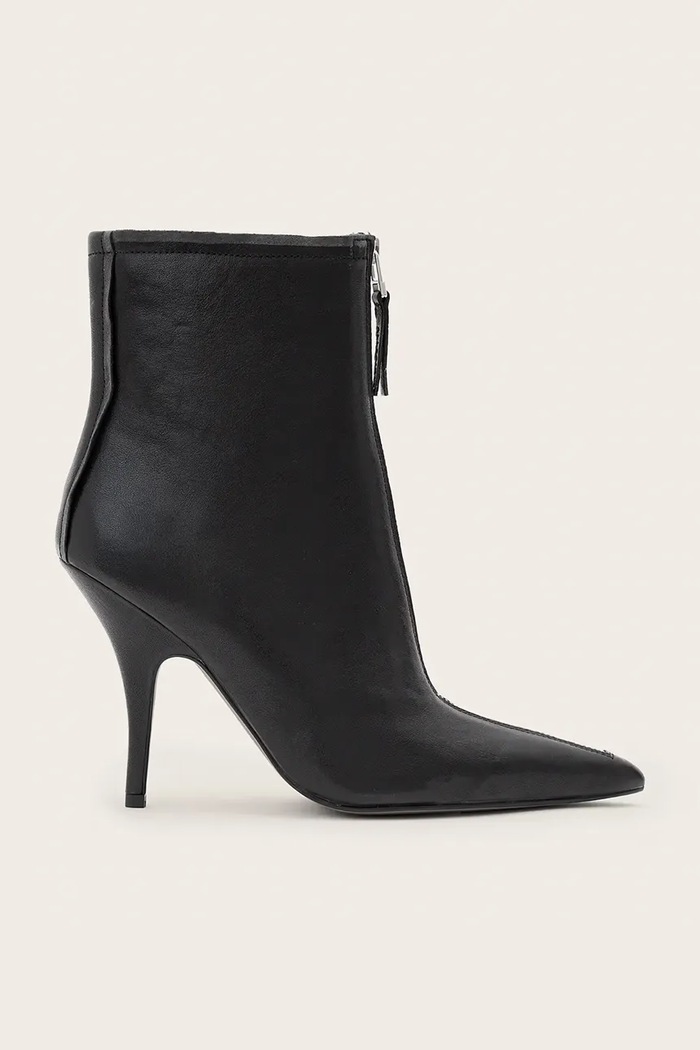 AllSaints Botki na wysokim obcasie damskie skórzane Vera Zip Boot czarny W030FF