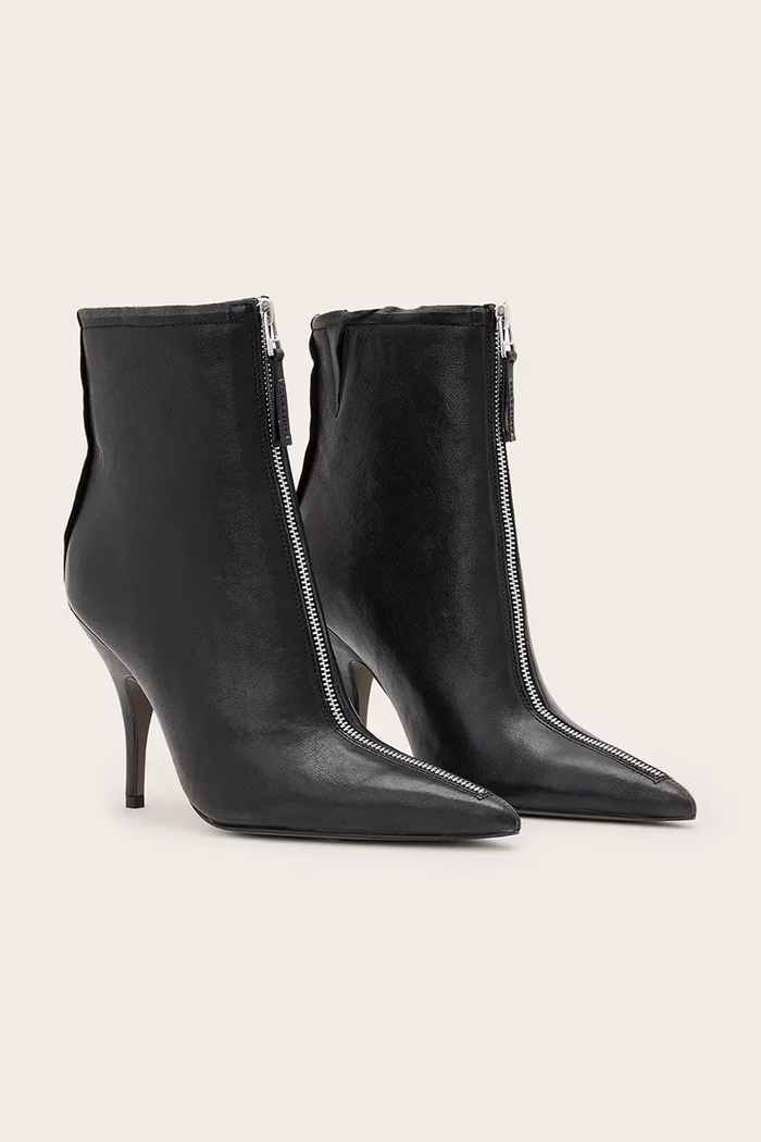 AllSaints Botki na wysokim obcasie damskie skórzane Vera Zip Boot W030FF czarny AW26