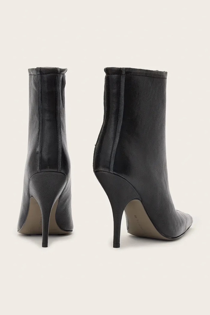 Obuwie AllSaints Botki na wysokim obcasie damskie skórzane Vera Zip Boot W030FF czarny