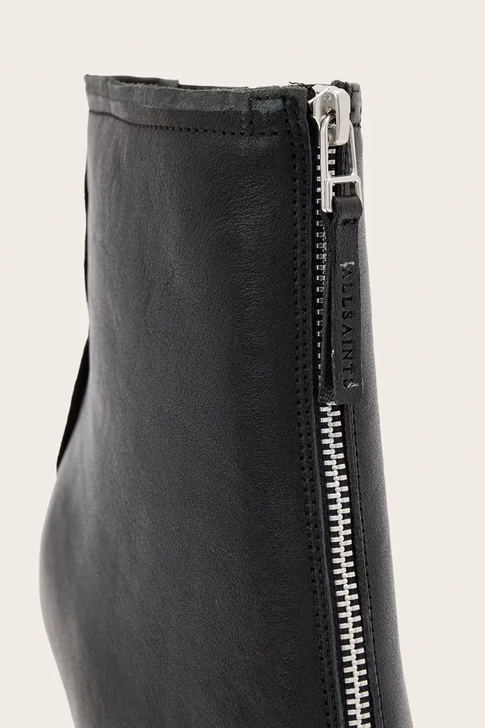Botki na wysokim obcasie damskie skórzane Vera Zip Boot AllSaints W030FF czarny