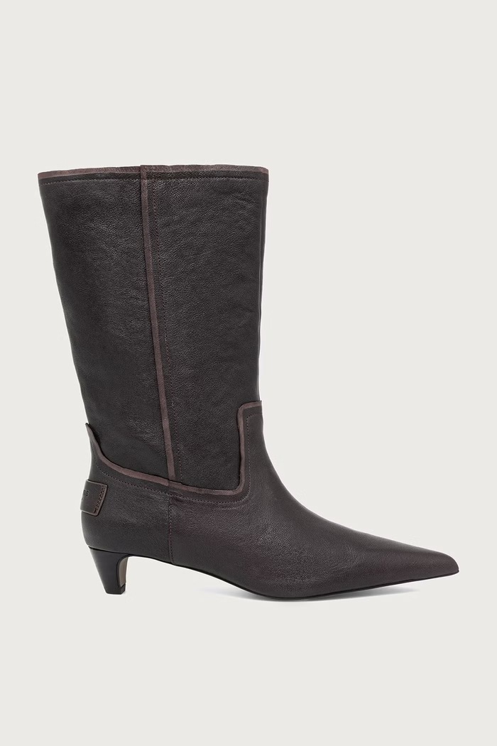 AllSaints Visoke čizme s niskom potpeticom za žene od kože Veda Boot W032FF smeđa AW26