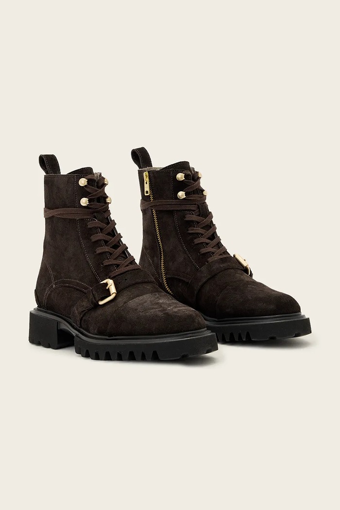 AllSaints Členkové čižmy dámske semišové Tori Suede Boot W004FF hnedá AW26