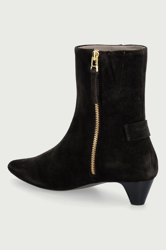 Obuća AllSaints Gležnjače s niskom potpeticom za žene od brušene kože Piper Suede Boot W036FF smeđa