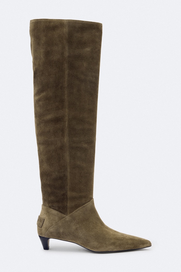AllSaints Kozaki damskie zamszowe Ortega Suede Boot zielony W034FF