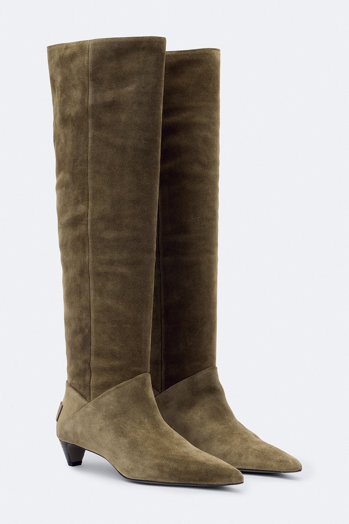 AllSaints Kozaki damskie zamszowe Ortega Suede Boot W034FF zielony AW26