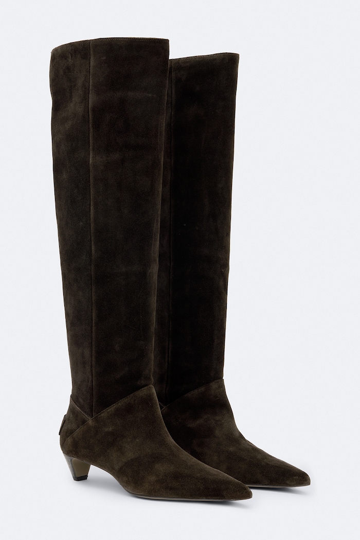 AllSaints Kozaki damskie zamszowe Ortega Suede Boot W034FF.BRN brązowy AW26