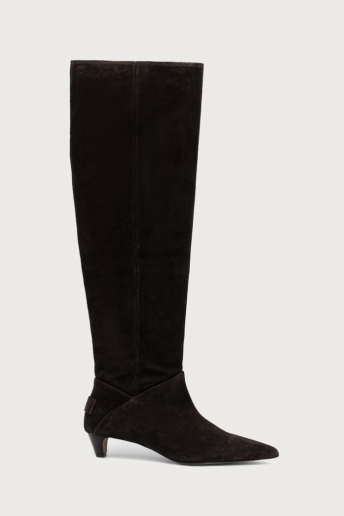 AllSaints Škornji ženski semišasti Ortega Suede Boot W034FF.BRN rjava AW26
