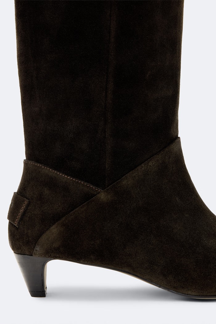 Obuwie AllSaints Kozaki damskie zamszowe Ortega Suede Boot W034FF.BRN brązowy