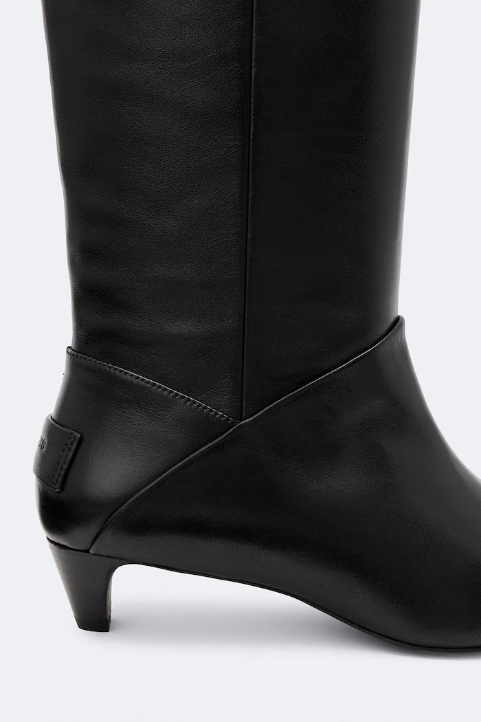 Obuwie AllSaints Kozaki damskie skórzane Ortega Boot W033FF czarny