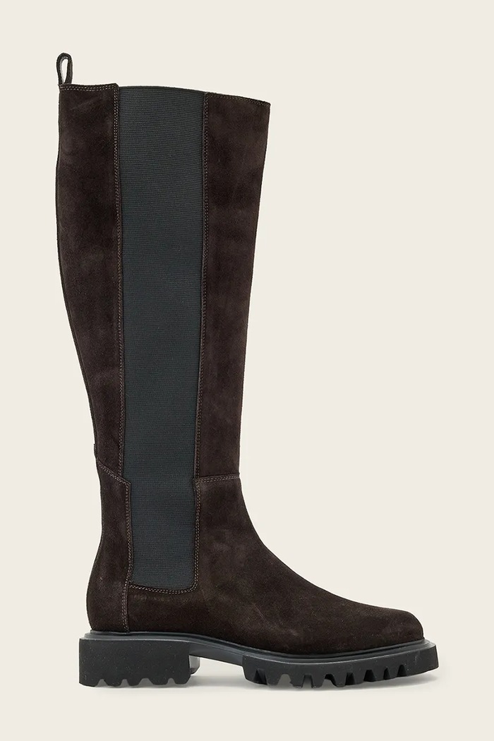 AllSaints Čižmy dámske semišové Maeve Suede Boot hnedá W006FF