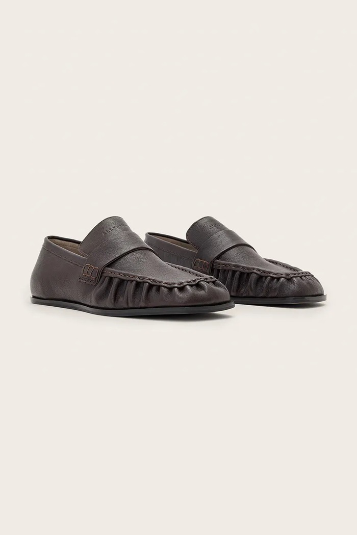 AllSaints Mokasinke za žene od kože Julie Loafer W011FF smeđa AW26