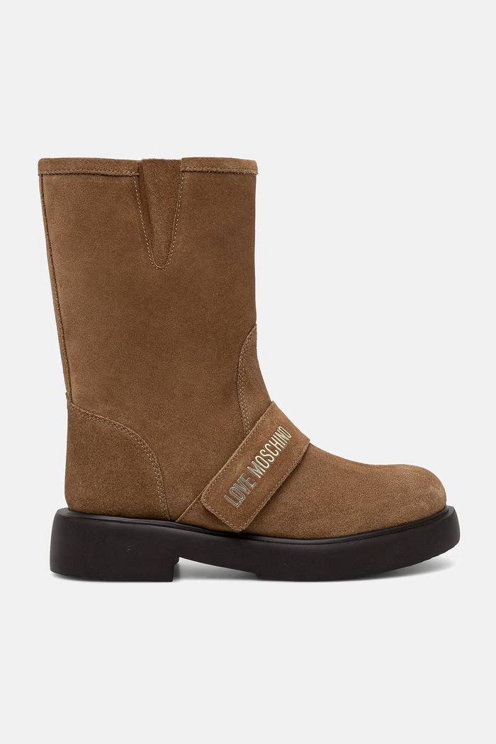 Love Moschino botki na płaskim obcasie damskie zamszowe JA24064G1PIG0210 brązowy AW26