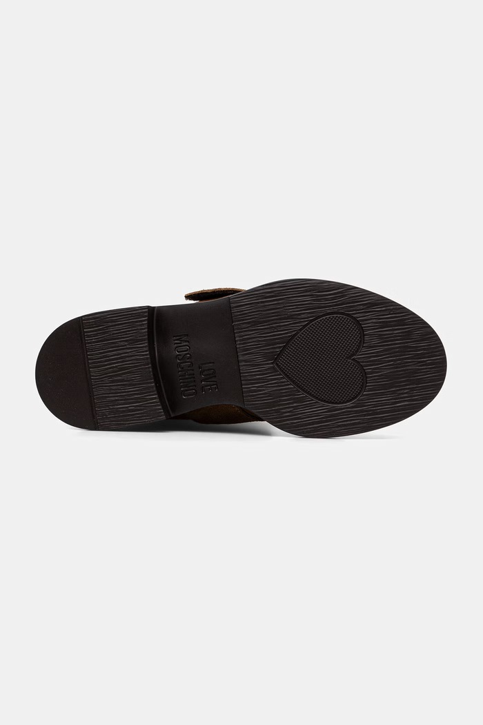 Love Moschino botki na płaskim obcasie damskie zamszowe JA24064G1PIG0210 brązowy