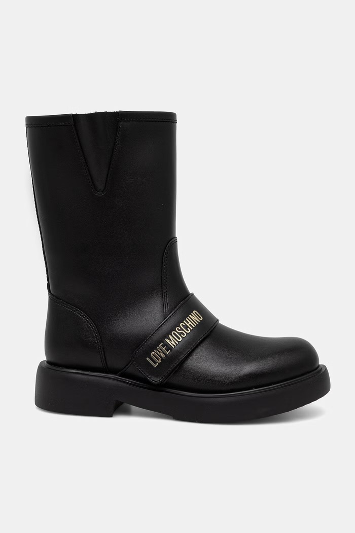 Love Moschino botki na płaskim obcasie damskie skórzane JA24064G1PIA0000 czarny AW26